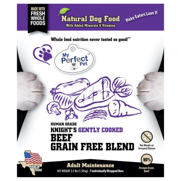 Knight's Beef Grain Free Blend, for adult dogs, by My Perfect Pet (product package)
