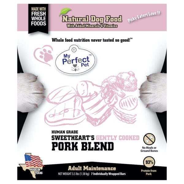 Sweetheart's Pork Blend, adult dog food by My Perfect Pet (product packaging)